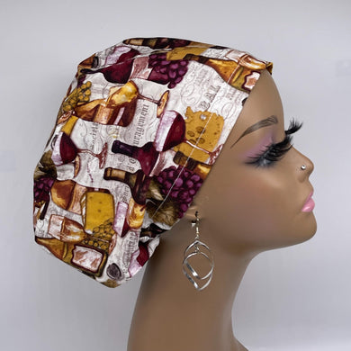 Niceroy Satin Lined Surgical SCRUB CAP wine glass and bottles Europe style nursing caps and