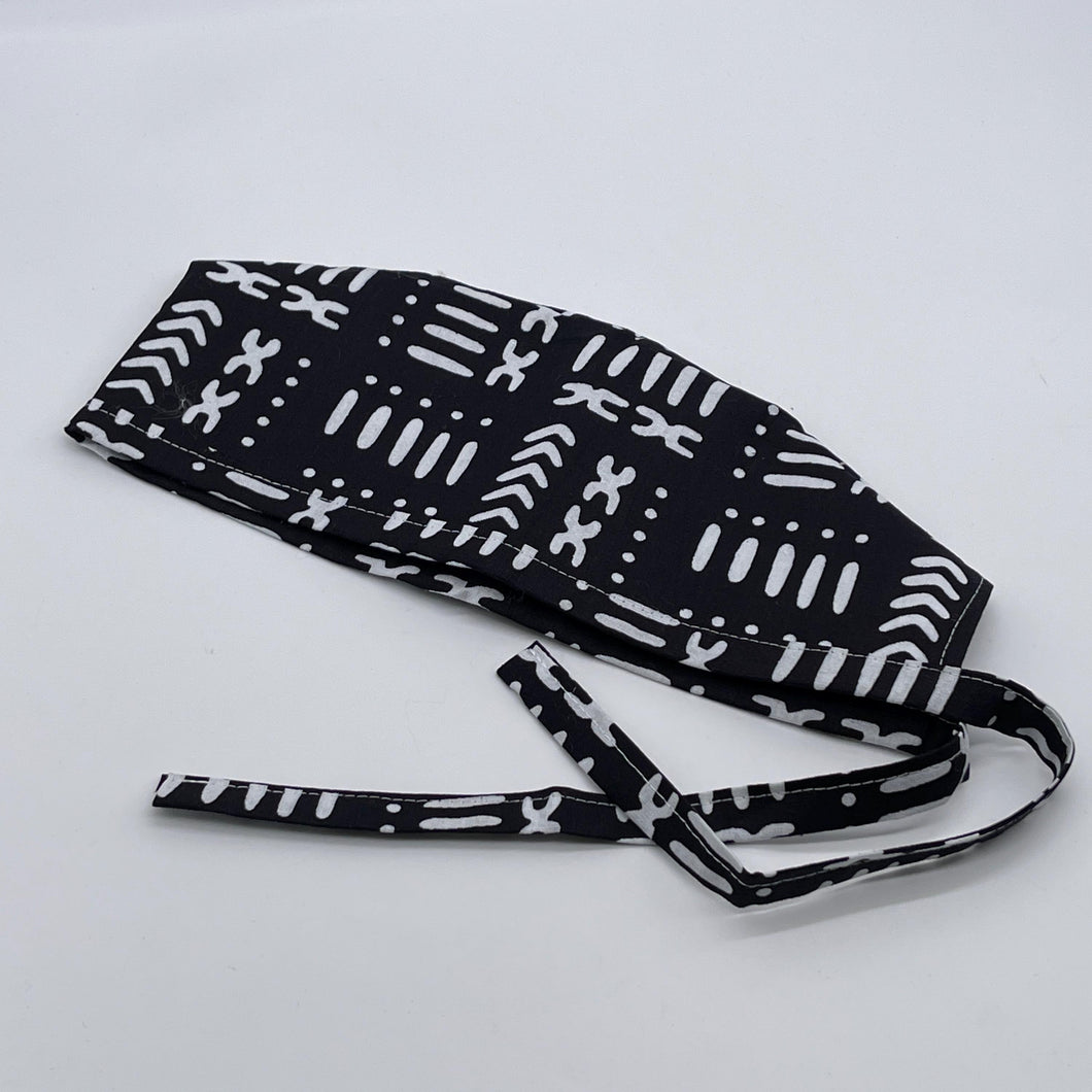 Black and white unisex pixie Men surgical SCRUB HAT CAP, nursing caps, tie back cap, satin lining option African print men scrub cap
