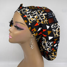 Load image into Gallery viewer, Ponytail hat PONY SCRUB CAP, yellow black brown orange surgical scrub hat nursing caps and satin lining option for locs, braid, long hair
