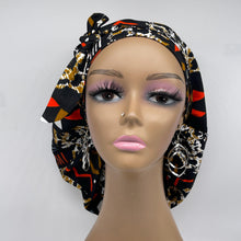 Load image into Gallery viewer, Ponytail hat PONY SCRUB CAP, yellow black brown orange surgical scrub hat nursing caps and satin lining option for locs, braid, long hair
