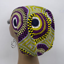 Load image into Gallery viewer, Niceroy Satin Lined Surgical SCRUB CAP purple Yellow Ankara Europe style nursing caps African print fabric and .