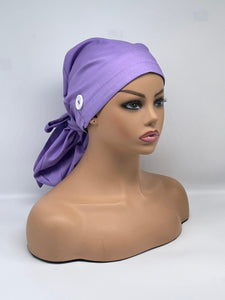 Ponytail PONY SCRUB CAP, solid purple cotton fabric surgical scrub hat pony nursing caps and satin lining option for locs /Long Hair