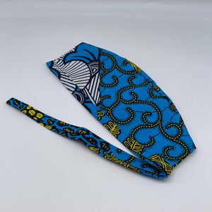 Blue yellow and white unisex pixie Men surgical SCRUB HAT CAP, nursing caps, tie back cap, satin lining option African print hat