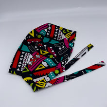 Load image into Gallery viewer, Multicolored unisex pixie Men surgical SCRUB HAT CAP, nursing caps, tie back cap, satin lining option African print men scrub cap