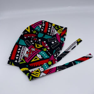 Multicolored unisex pixie Men surgical SCRUB HAT CAP, nursing caps, tie back cap, satin lining option African print men scrub cap