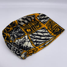Load image into Gallery viewer, Niceroy Surgical SCRUB CAP cream yellow black Ankara Europe style nursing caps African print fabric and satin lining option.