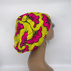 Niceroy Surgical SCRUB CAP pink and yellow Europe style nursing caps African print fabric and satin lining option.