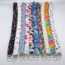 Load image into Gallery viewer, Handmade Cotton Scrunchie Lanyard Keychain and Keychain : Floral Teacher ID Badge Holder