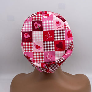 Niceroy Satin Lined VALENTINE EUROPE Style Adjustable SCRUB Cap nursing hats, Love Heart Cotton print fabrics and  Euro style caps