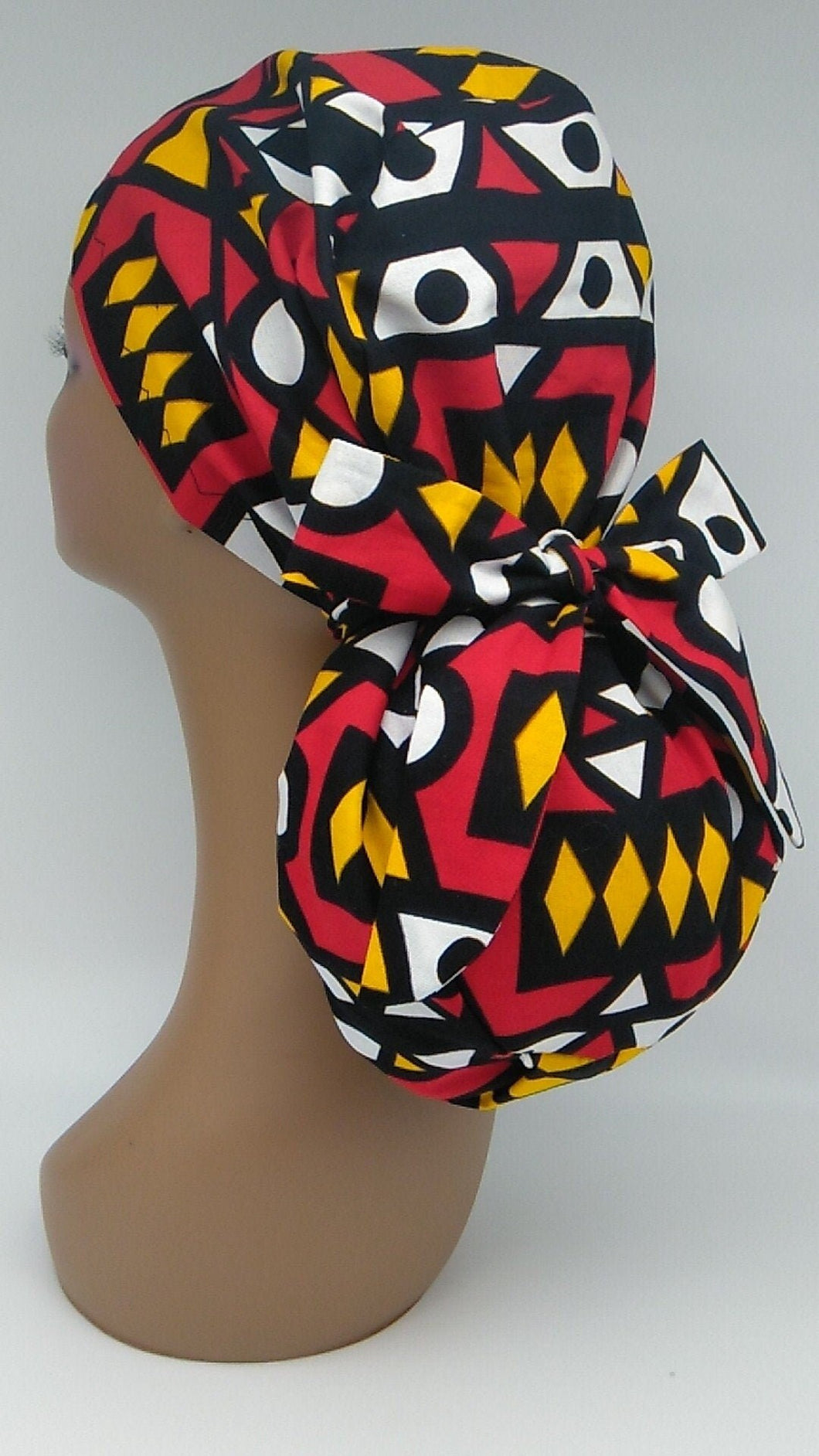 Ponytail Ankara PONY SCRUB CAP, cotton fabric surgical scrub hat pony nursing caps for locs /Long Hair/ braids Angola Samakaka