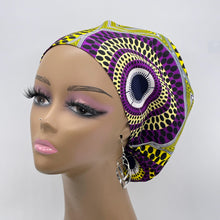 Load image into Gallery viewer, Niceroy Satin Lined Surgical SCRUB CAP purple Yellow Ankara Europe style nursing caps African print fabric and .