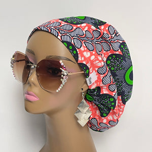 Niceroy Satin Lined surgical SCRUB HAT CAP,  Ankara Europe style nursing caps navy black green peach African print fabric and