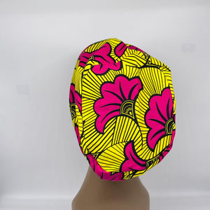 Niceroy Surgical SCRUB CAP pink and yellow Europe style nursing caps African print fabric and satin lining option.