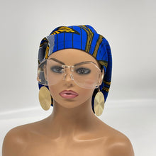 Load image into Gallery viewer, Niceroy surgical SCRUB HAT CAP,  Ankara Europe style nursing caps royal blue yellow cotton and satin lining option African Print NRSC56
