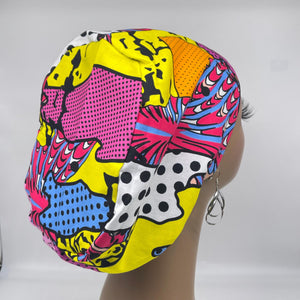 Niceroy SCRUB HAT CAP, pink yellow Multicolor Abstract Fabric Euro style nursing caps, healthcare hats protective hair covers, nurse gift