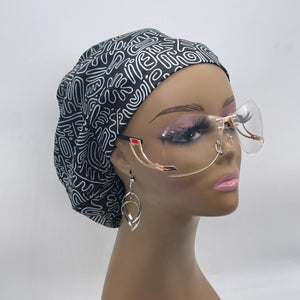 Niceroy SCRUB HAT CAP, black gray Europe Euro style nursing caps, healthcare hats protective hair covers, nurse gift.