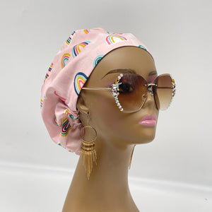 Niceroy Satin LinedAdjustable surgical OR SCRUB CAP, pink rainbow Europe style Summer nursing caps  and .