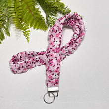 Load image into Gallery viewer, Cotton Scrunchie Lanyard – Handmade Floral Fabric Keychain Set for Teachers