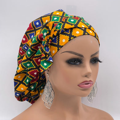 Ponytail SCRUB CAP yellow green blue cotton fabric surgical scrub hat nursing caps, satin lining option for long hair