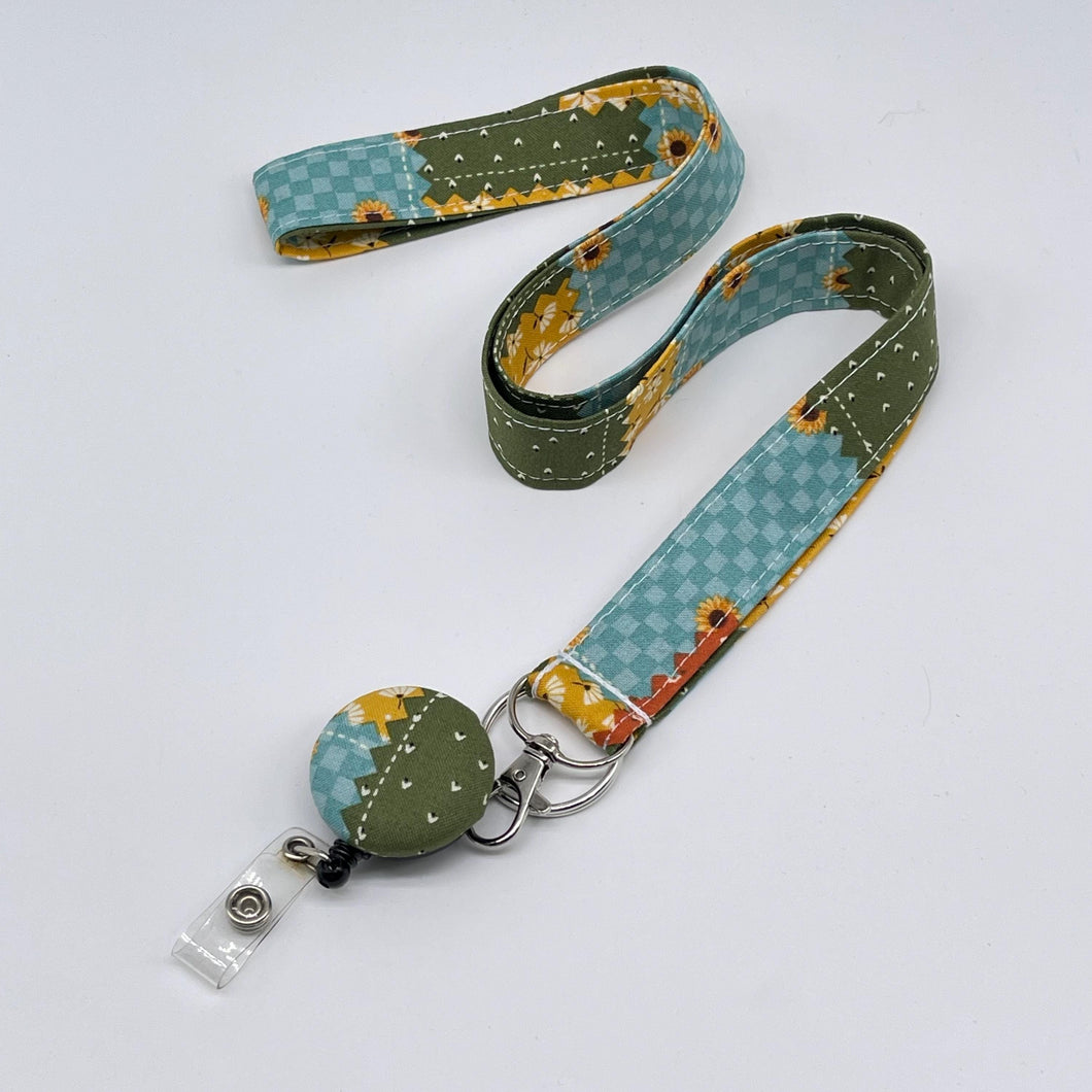 Handmade Patchwork Fabric Lanyard with Retractable Badge Reel