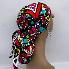 Load image into Gallery viewer, Ponytail hat PONY SCRUB CAP, red pink  teal yellow black surgical scrub hat nursing caps and satin lining option for locs, braid, long hair