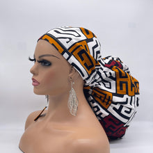 Load image into Gallery viewer, 2XL JUMBO PONY Scrub Cap, brown cream white surgical nursing hat and satin lining option for Extra long/thick Hair/Locs