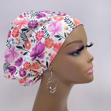 Load image into Gallery viewer, Niceroy Satin Lined Surgical SCRUB CAP purple pink floral Europe style nursing caps fabric and .