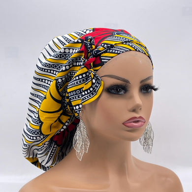 Ponytail SCRUB CAP off  red yellow cotton fabric surgical scrub hat nursing caps, satin lining option for long hair