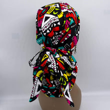 Load image into Gallery viewer, Ponytail hat PONY SCRUB CAP, red pink  teal yellow black surgical scrub hat nursing caps and satin lining option for locs, braid, long hair