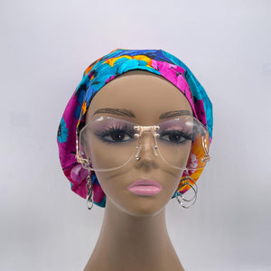 Niceroy SCRUB HAT CAP, pink blue Multicolor Floral Euro style nursing caps, healthcare hats protective hair covers, nurse gift