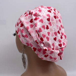 Niceroy Satin Lined VALENTINE EUROPE Style Adjustable SCRUB Cap nursing hats, Love Heart Cotton print fabrics and  Euro style caps