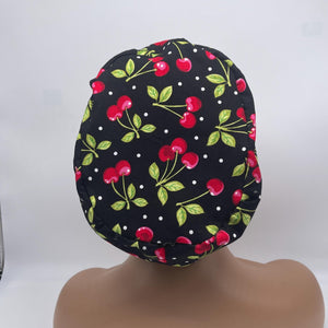 Niceroy Satin LinedAdjustable surgical OR SCRUB CAP, black  red cherries cotton fabric Europe style nursing caps  and .