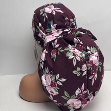 Load image into Gallery viewer, 2XL JUMBO PONY SCRUB burgundy maroon pink cotton fabric surgical nursing hat satin lining option for Extra long/thick Hair/Locs