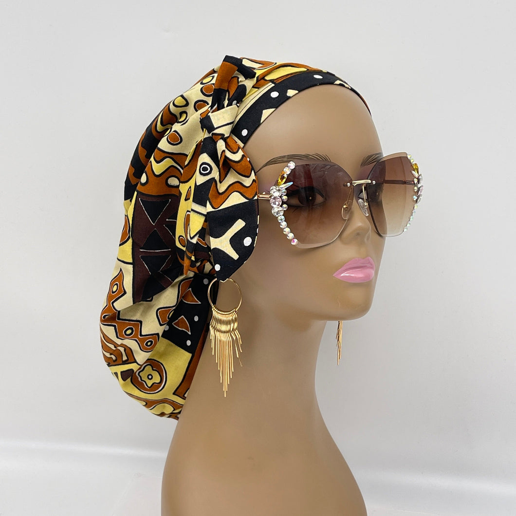 Ponytail PONY SCRUB CAP, Melanin colors Ankara cotton fabric surgical scrub hat pony nursing caps, satin lining option for locs/Long Hair