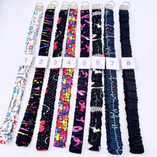 Load image into Gallery viewer, Handmade Cotton Scrunchie Lanyard Keychain Set: Floral Abstract Checkered Prints