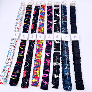 Handmade Cotton Scrunchie Lanyard Keychain Set: Floral Abstract Checkered Prints