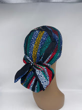 Load image into Gallery viewer, Ponytail PONY SCRUB HAT Cap, surgical scrub hat Ankara pony style nursing caps made with cotton fabric and satin lining option Long Hair