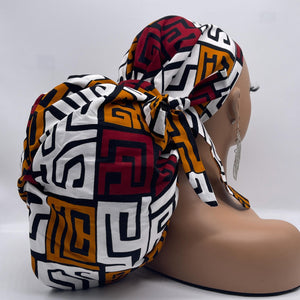 2XL JUMBO PONY Scrub Cap, brown cream white surgical nursing hat and satin lining option for Extra long/thick Hair/Locs
