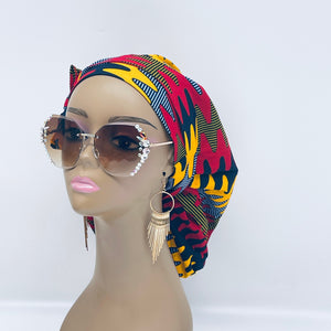 Ponytail satin lined PONY SCRUB CAP, Red Yellow Grey Navy Ankara cotton fabric surgical scrub hat pony nursing caps for locs/Long Hair