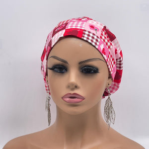 Niceroy Satin Lined VALENTINE EUROPE Style Adjustable SCRUB Cap nursing hats, Love Heart Cotton print fabrics and  Euro style caps