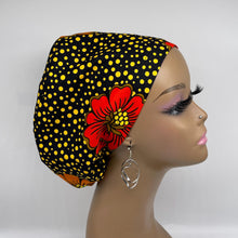 Load image into Gallery viewer, Niceroy Satin Lined Surgical SCRUB CAP dark orange black red yellow Ankara Europe style nursing caps African print fabric and .