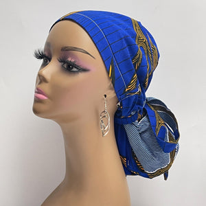 Ponytail SCRUB CAP Royal blue and yellow cotton fabric surgical scrub hat nursing caps, satin lining option for long hair