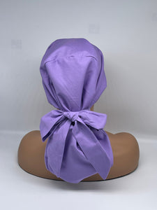 Ponytail PONY SCRUB CAP, solid purple cotton fabric surgical scrub hat pony nursing caps and satin lining option for locs /Long Hair