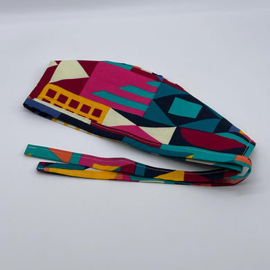 Multicolored geometric unisex pixie Men surgical SCRUB HAT CAP, nursing caps, tie back cap, satin lining option African print men scrub cap