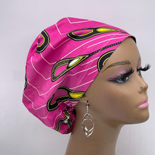 Load image into Gallery viewer, Niceroy Satin Lined Surgical SCRUB CAP  pink Yellow Ankara Europe style nursing caps cotton African print fabric and .