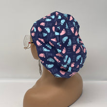 Load image into Gallery viewer, Labor Delivery Scrub Cap – Adjustable Satin Lined Hair Cap with Baby Feet Print