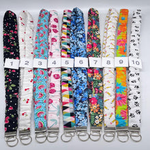 Load image into Gallery viewer, Handmade Cotton Scrunchie Lanyard Keychain and Keychain : Floral Teacher ID Badge Holder