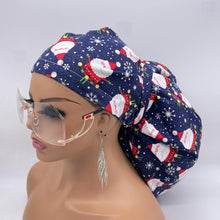 Load image into Gallery viewer, Christmas 2XL JUMBO PONY surgical nursing hat Navy Blue Santa cap satin lining option for Extra long/thick Hair Locs and braids