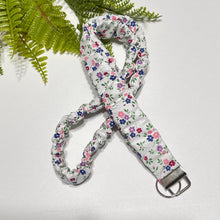 Load image into Gallery viewer, Cotton Scrunchie Lanyard – Handmade Floral Fabric Keychain Set for Teachers