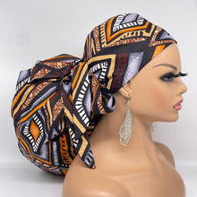 Load image into Gallery viewer, Jumbo Pony Scrub Cap - Brown Cotton Surgical Nursing Hat with Satin Lining